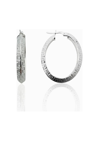 Oya Silver Grek Desenli Oval Kadın Gümüş Halka Küpe 2.5x3.8cm
