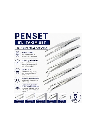 Penset 5 Li Takım Set 13 - 16 Cm Nikel Kaplama