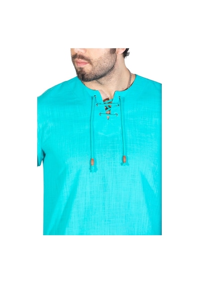 Kısa Kol Şile Bezi Zımbalı Erkek Tshirt Turkuaz 3054