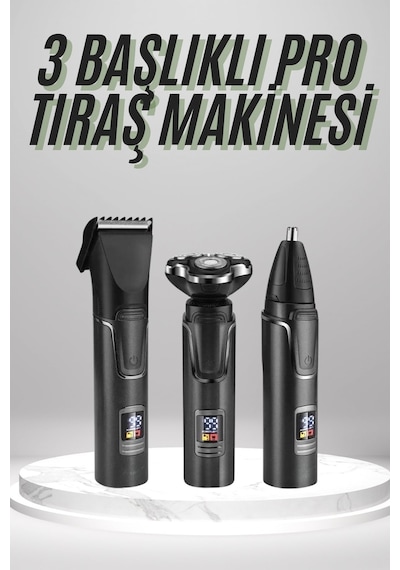 Dijital Göstergeli 3 Başlıklı Tıraş Makinesi Islak Kuru Lazer Öncesi Günlük