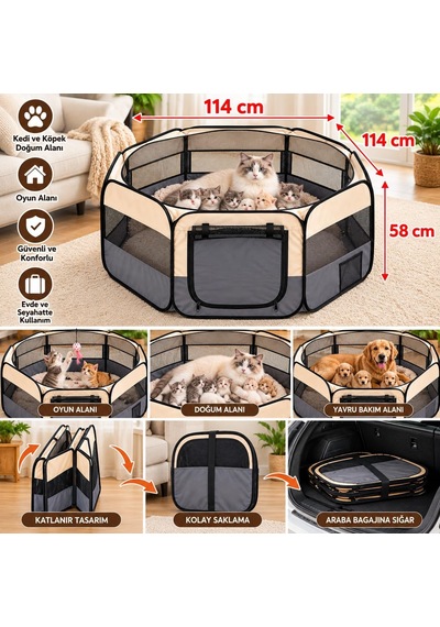 Xl Katlanabilir Kedi Köpek Doğum Çadırı Oyun Alanı 114x114x58 Cm