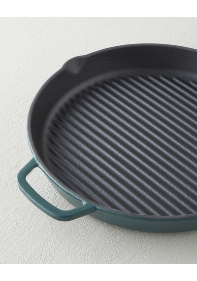 English Home Hecha Demir Döküm Yuvarlak Grill Tava 28x4 Cm Mat Yeşil Mat Yeşil