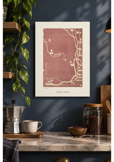 Pembe Krem Soyut Botanik Desenli Dekoratif Mdf Tablo, Çerçeve Görünümlü Ahşap Poster