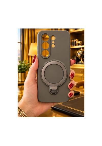 Samsung S26 Ultra İle Uyumlu 360 Derece Dönebilen Kalın Metal Magsafe Halka Stantlı İçi Kadife Korumalı Ultra Lüx Premium Silikon Kılıf Koyu Gri Samsung S26 Ultra İle Uyumlu 360 Derece Dönebilen Kalın Metal Magsafe Halka Stantlı İçi Kadife Korumalı Ultra Lüx Premium Silikon Kılıf Koyu Gri