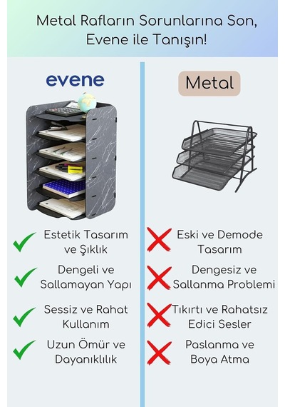 Tr Dosya Düzenleyici Masa Üstü Organizer Ahşap Evrak Rafı Siyah Mermer Renk Model 26, Eorganizer26 Genel