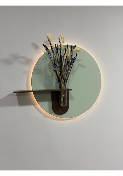 Orkide Ahşap Pilli Ledli İskandinav Tarzı Salon Duvar Rafı Modern Çiçeklik 40 X 75 Cm Yeşil - Ahşap Ceviz