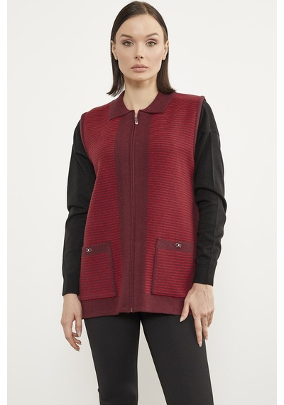 Sementa Polo Yaka Fermuarlı Triko Yelek - Bordo 001
