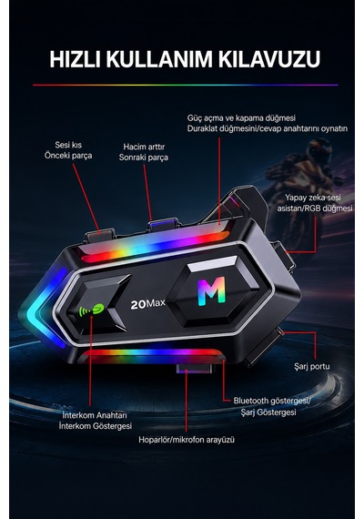 Rgb Işıklı Bluetooth 5.3 Interkom - Su Geçirmez Müzik Çalar Motosiklet Kask İçi Kulaklık Intercom
