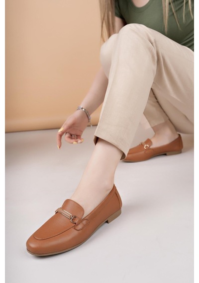 Nesilshoes Eliz 24205 Taba Hakiki Soft Deri Günlük Kadın Ayakkabı
