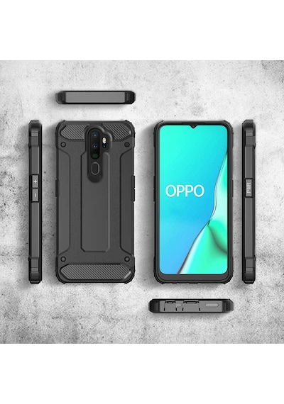 Noktaks - Oppo A5 2020 Uyumlu - Kılıf Çift Katman Zırh Tank Crash Military Kapak - Gold