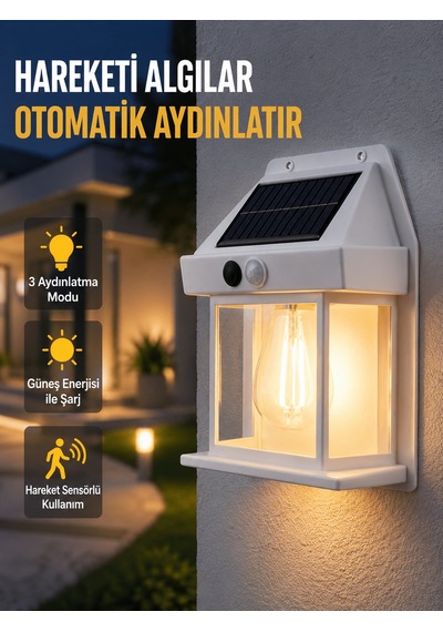 Üç Modlu Güneş Enerjili Duvar Lambası 1800mah Bataryalı Ve Hareket Sensörlü Tkndy-bsva4969 Çok Renkli