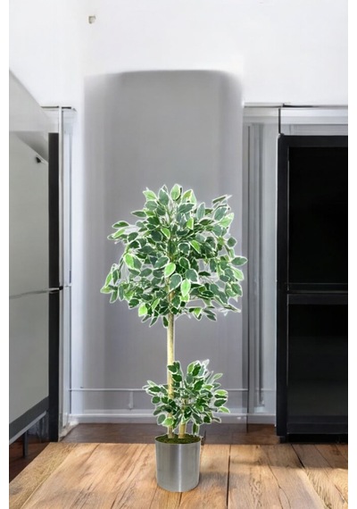150 Cm Ficus Yapay Ağaç Bambu 2 Gövdeli Metal Saksı Yeşil
