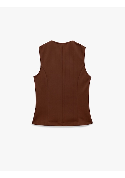 Koton Mücevher Düğme Detaylı Bisiklet Yaka Peplum Yelek Kahverengi 6wak30148ek Kahve