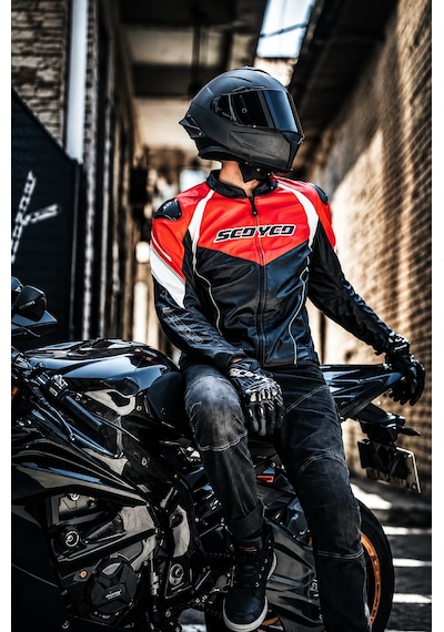 Scoyco Jk187 Motosiklet Montu Deri 4 Mevsim Oxford 600-d Dayanıklı Kumaş Motorcu Mont Black-red