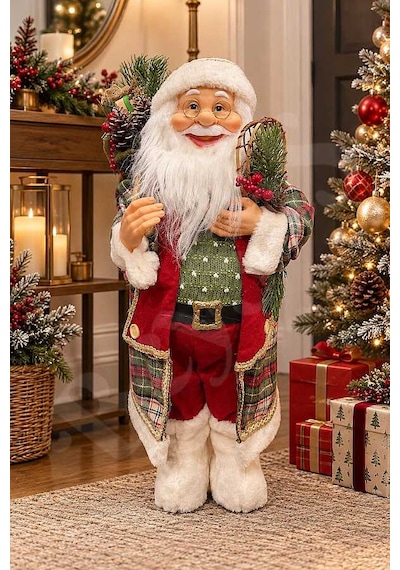 Kozalaklı Kokina Detaylı Dekoratif Noel Baba 60 Cm