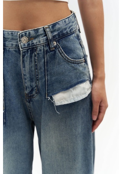 Mai Collection Mai Studios Co. Kai Cep Detay Mavi Jean Pantolon Mavi