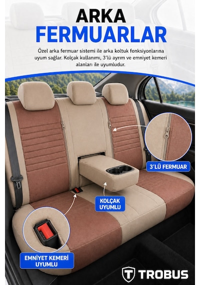 Fiat Albea 2002-2012 Araca Uyumlu Premium Tay Tüyü Koltuk Kılıfı Liona Serisi Tarçın
