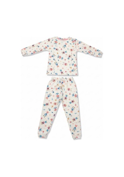 Kız Çocuk Robot Desenli Pamuklu Pijama Takımı-16825 Renkli