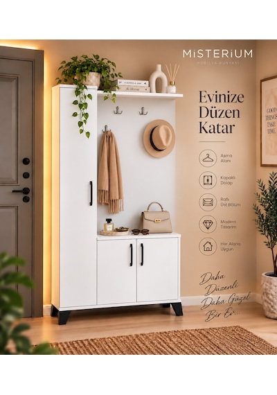 Loft Soft Portmanto Ve Askılıklı Vestiyer Takımı - Beyaz