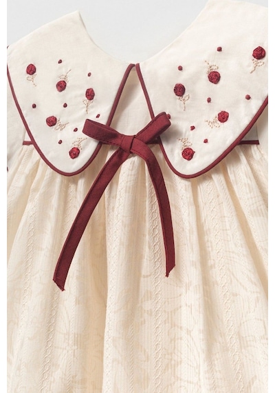Cantoy Kız Bebek Bordo Detaylı Fisto Nakışlı Vintage Elbise Ve Bandana Takımı Organik
