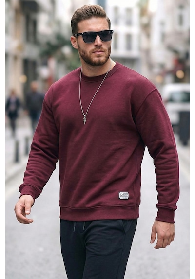 Buratti Regular Fit Bisiklet Yaka Pamuklu Içi Tüylü Yumuşak Şardonlu Erkek Sweat 5905255 Vişne