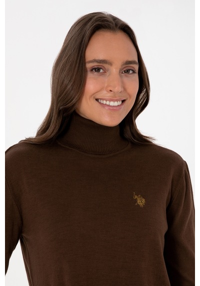 U.S. Polo Assn. Kadın Kahverengi Boğazlı Basic Kazak 50313621-VR029