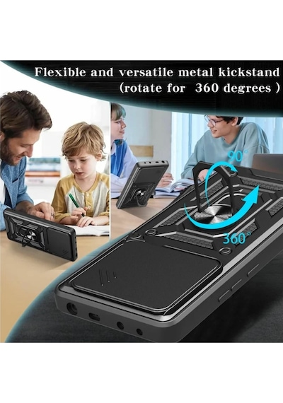 Tecno Pova 6 Uyumlu Tank Kılıf Yüzüklü Standlı Extra Darbe Koruma Zırhlı Outdoor Kapak - Siyah