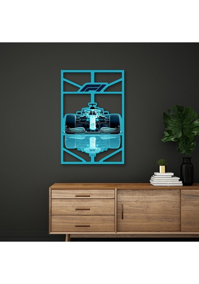 Turkuaz Formula 1 Yarış Aracı Metal Tablo 44x65 Cm Çok Renkli