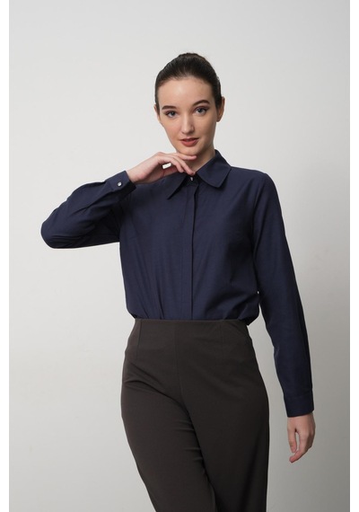 Pera Moda Kadın Slim Fit Pamuklu Ofis Gömleği Lacivert