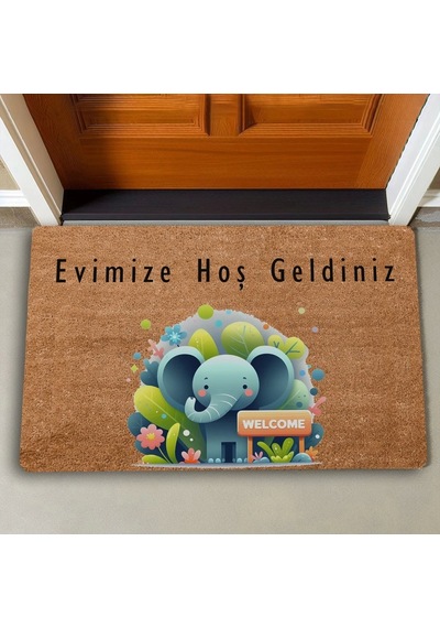 Valerine Life Şirin Fil Ve Orman Temalı Evimize Hoş Geldiniz Kapı Önü Paspası 45x70cm