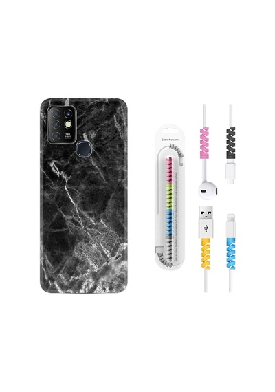 Infinix Hot 8 Kılıf Kablo Koruyuculu Kara Mermer 1375