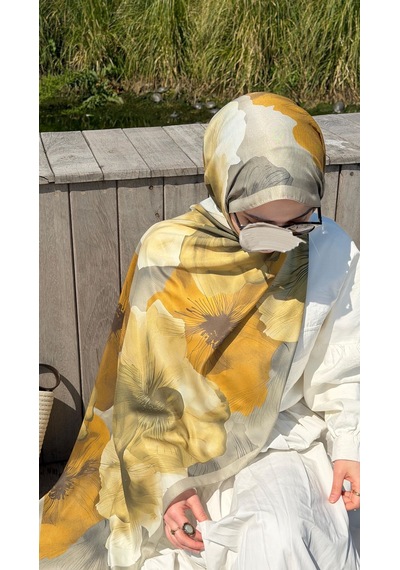 Qalortex Scarf Pamuklu Rosaly Desen Şal-yağ Yeşil Yağ Yeşili