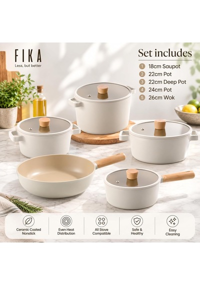 Fika 9 Parça Tencere Ve Tava Set Bej Çok Renkli