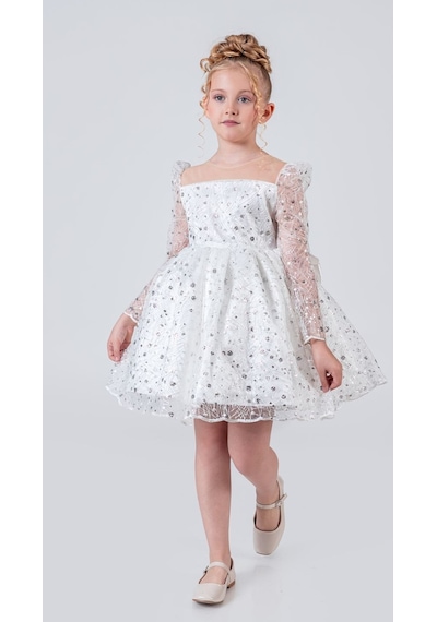 Mnk Baby & Kids Ruche Lipa Kız Çocuk Abiye M00783 Beyaz