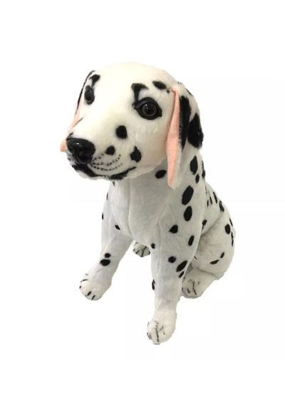 Oturan Peluş Köpek 30 Cm Beyaz - Siyah