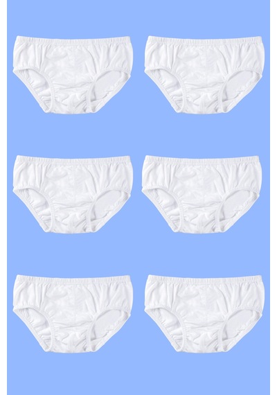 Arma Yıldız Beyaz Erkek Çocuk Külot 6'lı Paket %100 Pamuk Beyaz