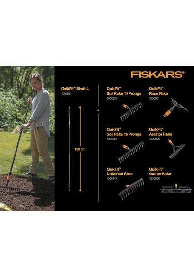 Fiskars Quikfit, 14 Dişli Tırmık, Alet Başlığı, Genişlik: 36 Cm,