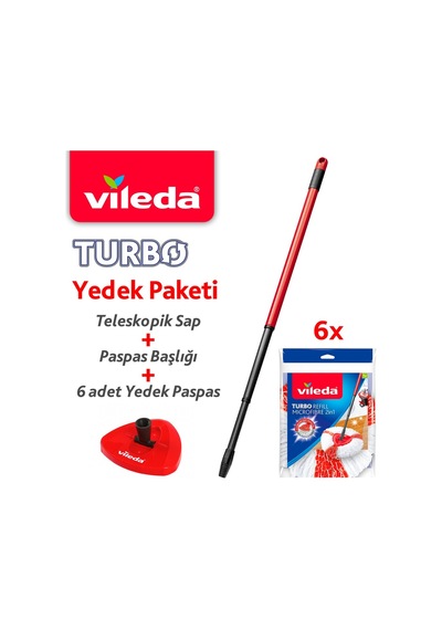 Vileda Turbo Sap + Classic Üçgen Başlık + 6 Paket Turbo 2 in 1 Yedek Paspas