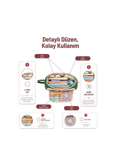 Yuga Üçgen Formlu Çok Bölmeli Geniş Kapasiteli Kumaş Kalemlik 20,5 Cm Yeşil