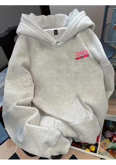 Josette Suki S2000 Baskılı Kapüşonlu Oversize Sweatshirt Gri