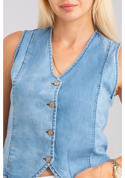 Bold & Young Kadın Bleach Yıkama Lyocell İnce Denim Kumaş Kot Yelek Lacivert