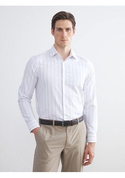 Lcw Busıness Lacivert Slim Fit Uzun Kollu Çizgili Gabardin Erkek Gömlek