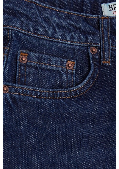 Breeze Kız Çocuk Jean Pantolon Cepli Düğmeli 9-14 Yaş, Koyu Mavi KOYU MAVİ