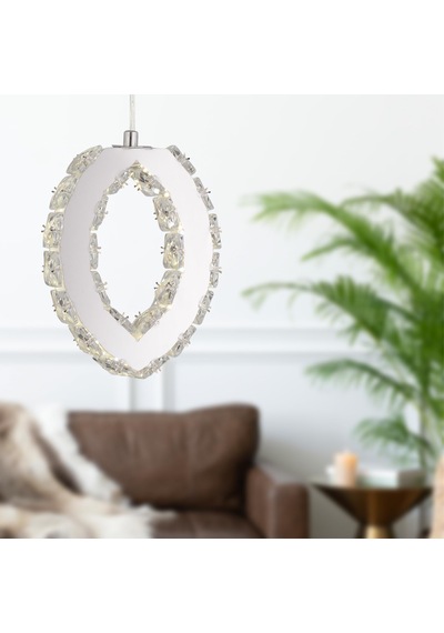 Wicker 40 Watt Tekli Krom Ledli 3 Renkli Sarkıt Kristalli Taşlı Modern Tasarım Led Kristal Salon Avize Çok Renkli