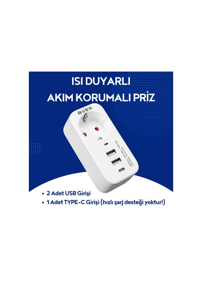 S-link SL-011 750 Joule 2 Usb +1 Type C Isıya Duyarlı Akım Korumalı Priz