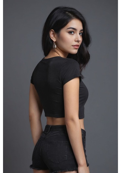 Squitee Cute Little Monsters Baskılı Siyah Crop Top - Beden: L