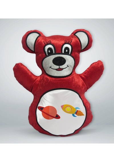 Bk Gift Uzay Aracı Tasarımlı Kırmızı Ayıcık Yastık-1