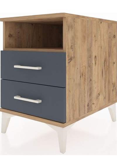Kronos Komodin Tek Raflı 2 Çekmeceli 44x59x64 Çam-antrasit Çam