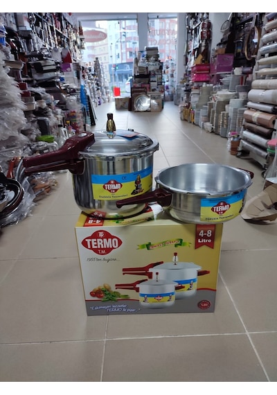 Termo Alüminyum Düdüklü Tencere 8lt Ve 4lt Tek Kapak İki Tencre Gümüş