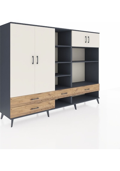 Hyperion Dolap 12 Raflı 4 Çekmeceli 4 Kapaklı 220x44x163 Antrasit Antrasit-aytaşı/çam